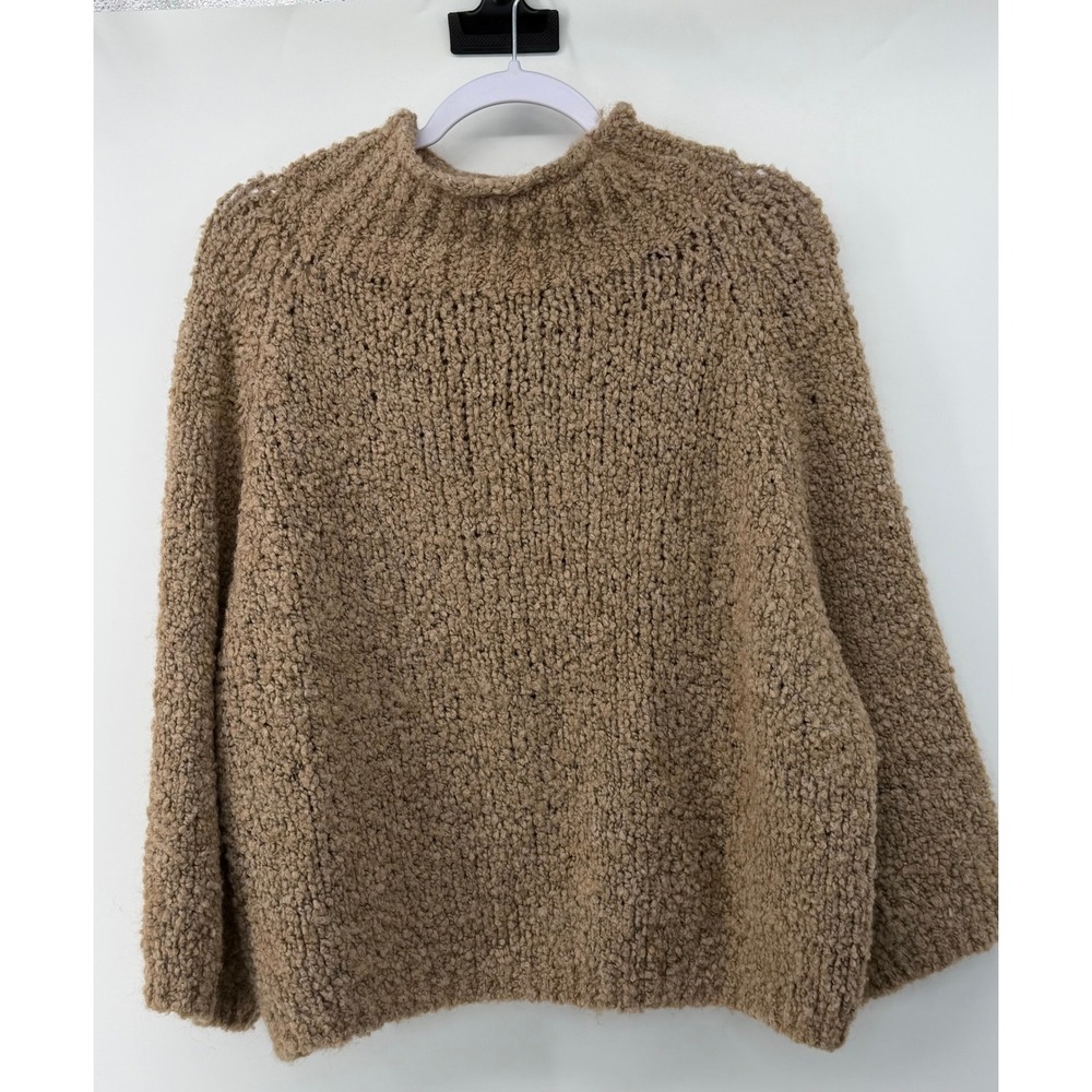 Lands Downunder Tan Boucle Chunky Knit Mock Neck Sweater Pullover Camel Raglan